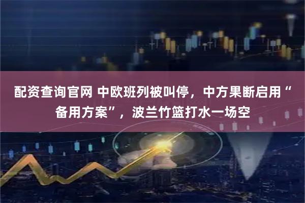 配资查询官网 中欧班列被叫停，中方果断启用“备用方案”，波兰竹篮打水一场空